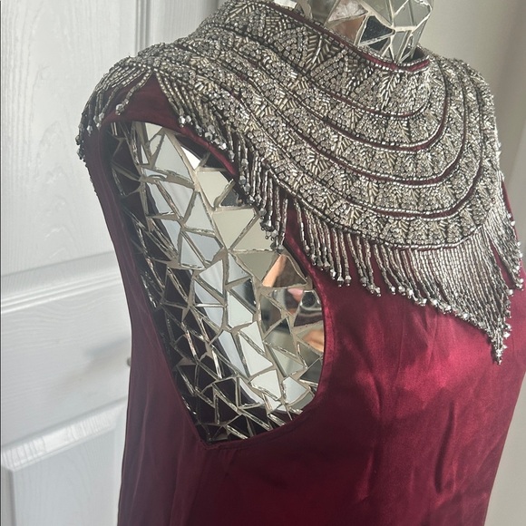 HAUTE HIPPIE Burgundy Silk Crystal Embellished High Neck Dress 0 - Picture 9 of 15